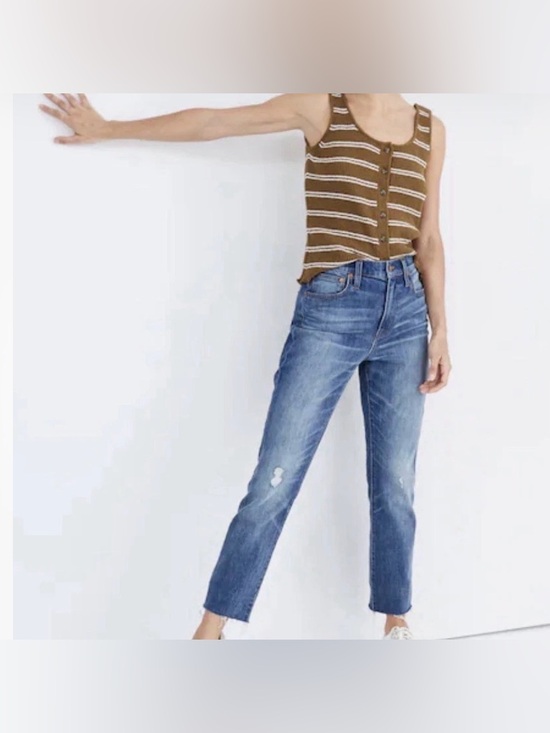 Madewell Denim - Madewell High Rise Slim Crop Boy Jeans Straight 26x24 Medium Wash Sz 26 frayed